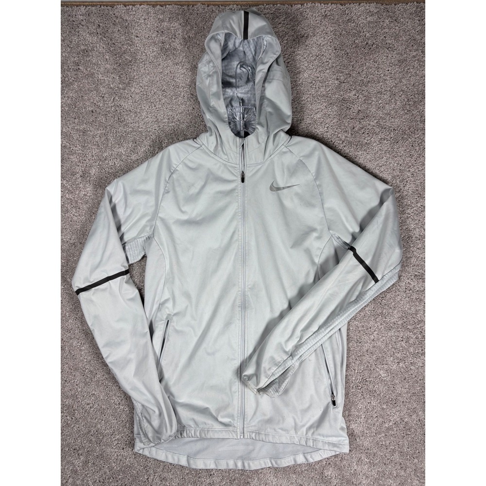 Nike Shield Running Jacket Women's Size S Gray Lightweight Hooded Zip Up‎ (READ)